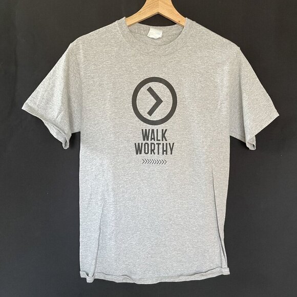 Moody Bible Institute Walk Worthy t-shirt short sleeved gray cotton size S - Picture 1 of 9
